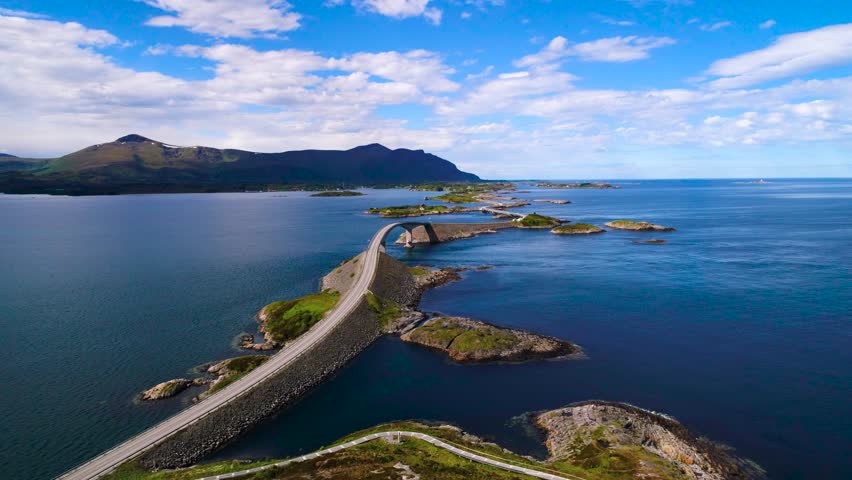 aerial view atlantic ocean road atlanterhavsveien Stock Footage Video (100% Royalty-free
