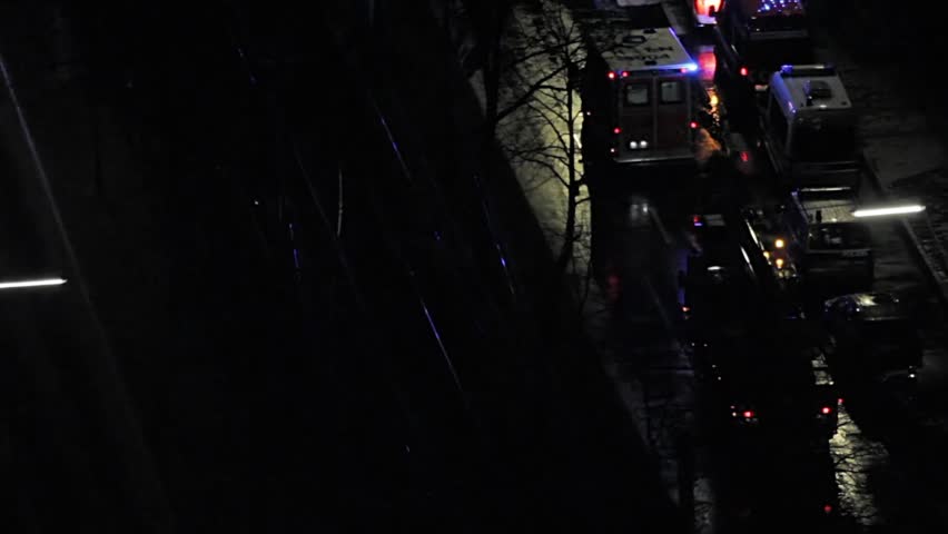 COLOGNE, GERMANY - MARCH 15, 2018 - aerial view - Collision of two trams - rescue team in action
