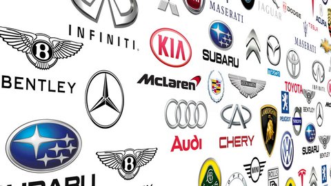 Editorial animation: Most famous brands of cars. World car manufactures.