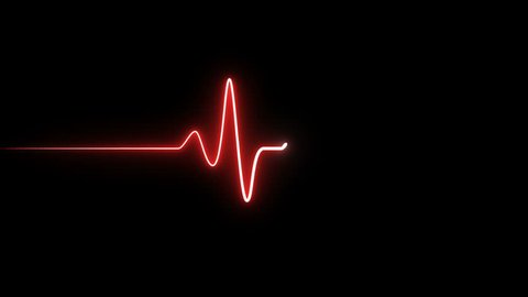 EKG 60 BPM Loop Screen, Red. Heart rate monitor / electrocardiogram (EKG or ECG) loop beeping at 60 beats per minute for screen savers or computer monitor displays, animated at 60fps.