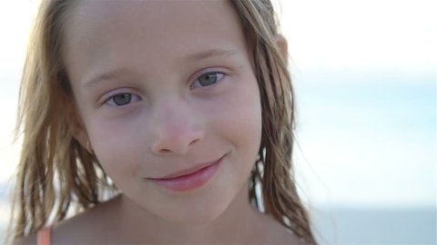 Adorable Active Little Girl Beach During Stock Footage Video (100% ...