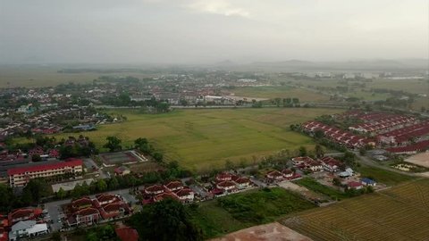 aerial view of Alor Setar Kedah Malaysia early morning.  The paddy field is after the haverst season