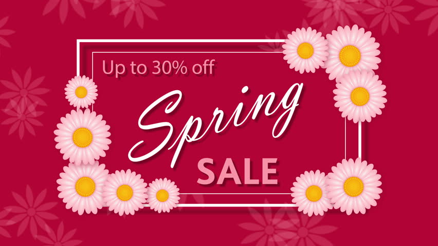 Spring sale, discount thirty percent on the pink background with flowers