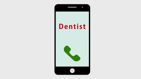 Phone call to the dentist, 2d animation on gray background