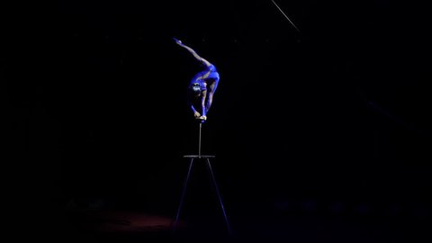 Flexible beautiful slim gymnast artist performing on the stage. 4K स्टॉक वीडियो