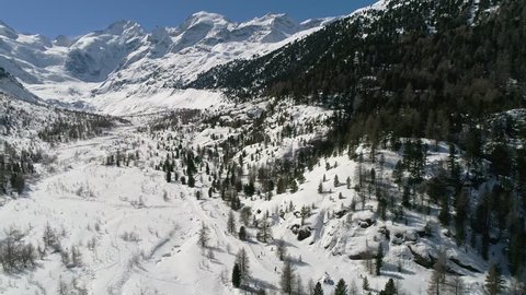 Valley of Morteratsch, mountain landscape, Swiss Alps.