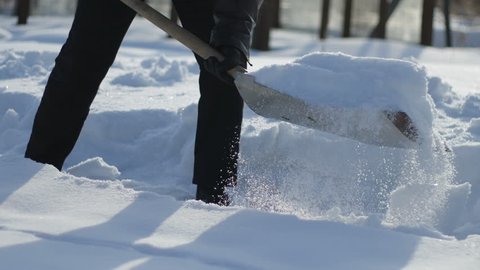 Man shoveling the snow from the path