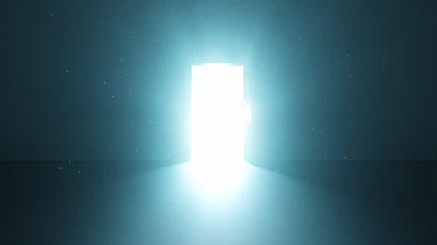 Door in a dark room opens and fills the whole room with blinding bright light 02 | Animation Stock Clip | Light Blue Cyan