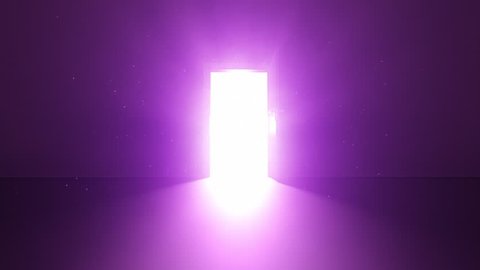 Door in a dark room opens and fills the whole room with blinding bright light 02 | Animation Stock Clip | Purple Violet