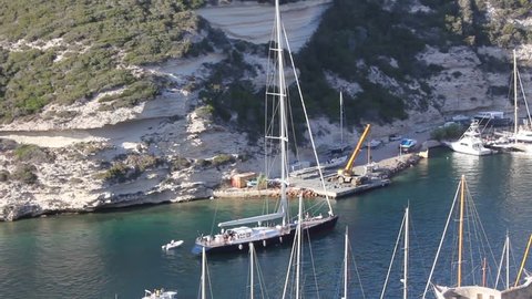 Sailing boat arriving in Bonifacio (Corsica)