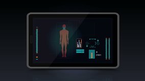 Human body internal organs x-ray scanning on tablet device available in 4k UHD FullHD and HD video animation footage
