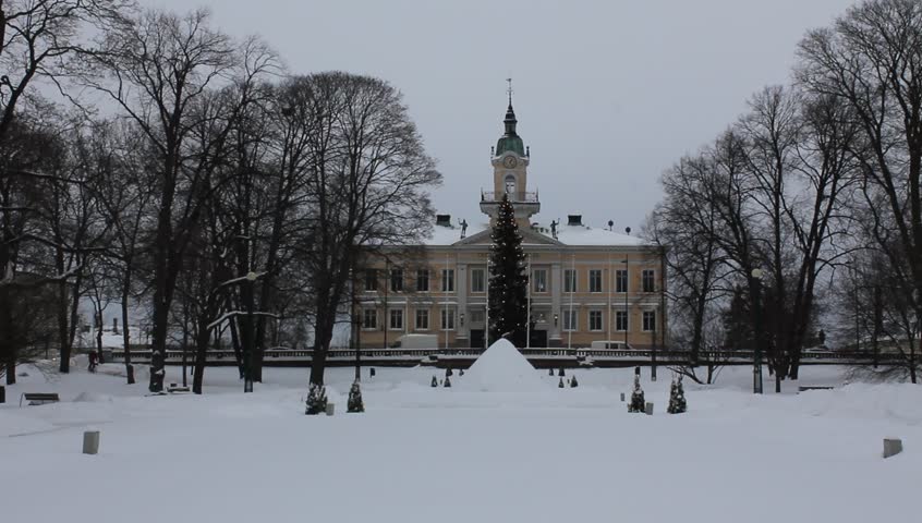 Town hall in the city of Pori (Finland) in winter time