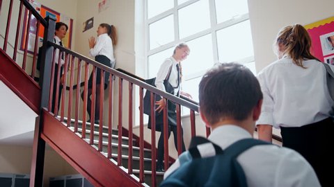 Teenage Students Uniform Walking Down Stairs Stock Footage Video (100% ...