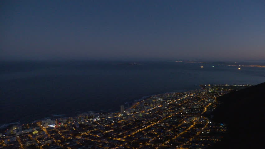 View of city lights at night in Cape Town South Africa