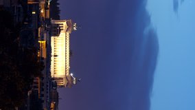 Vertical video. Vittorio Emanuele II at dawn. Zoom. Rome, Italy. Time Lapse