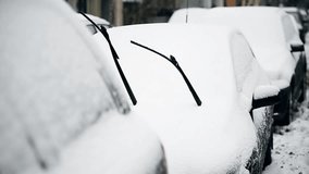 Windshield wipers lifted after heavy snowfall