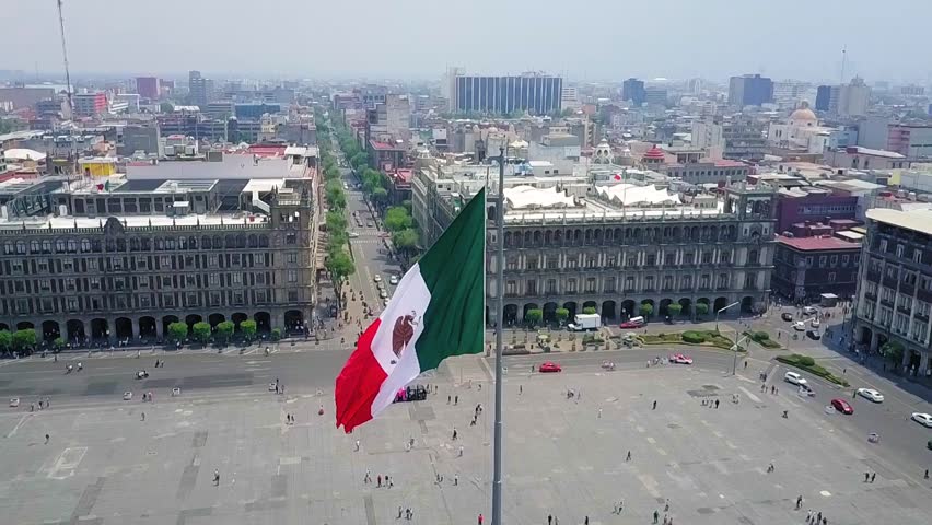 Mexico City - aerial view, the zocalo in mexico city, with the giant flag in the centre, Mexican Flag waving high over Mexico, Constitution Plaza Royalty-Free Stock Footage #1008882062