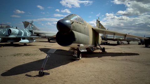 Riverside, California / United States - 02 23 2018: The Ling-Temco-Vought A-7 Corsair II single-seat attack aircraft was originally designed during the Vietnam War as a replacement for the United Stat