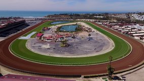 San Diego - Del Mar Horse Racetrack - Drone Video  Aerial Video of Del Mar Horse Racetrack is an American Thoroughbred horse racing track at the Del Mar Fairgrounds in the seaside city of San Diego.CA