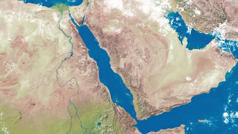 An Earth zoom satellite view to the Red Sea and surrounding countries.  	