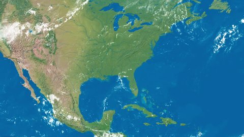 An Earth zoom satellite view to United States of America and surrounding countries.  	