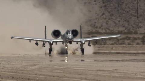 A-10 Warthog lands on dry lakebed