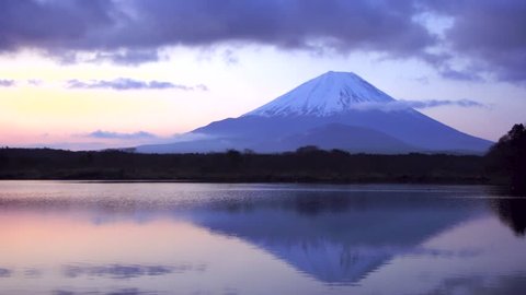 Morning glow of Mount Fuji at lake Shouji, Japan.