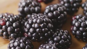 Closeup Of Fresh Picked Organic Blackberries On Table