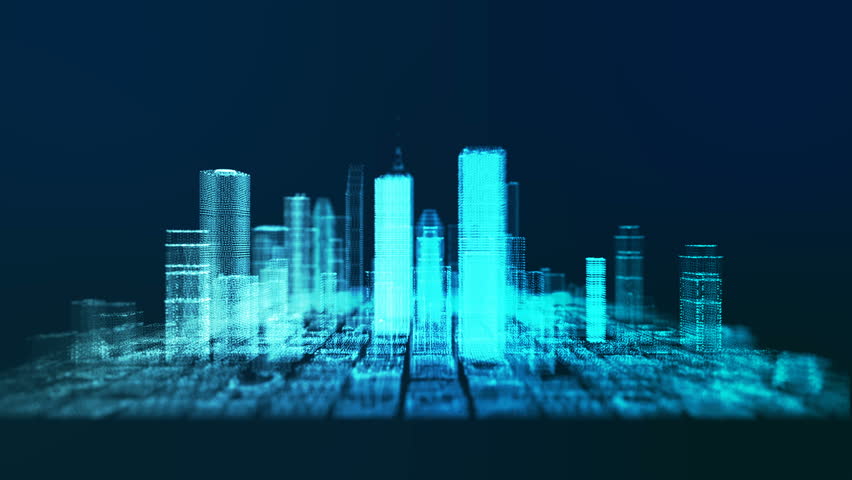 3d hologram of wireframe building cityscape Metaverse game digital smart city cyber space technology with motion effect | Shutterstock HD Video #1008922805