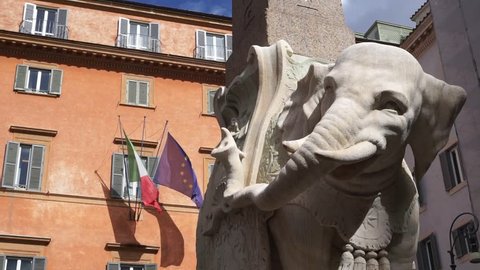 view of the marble elephant with obelisk in Piazza della Minerva 