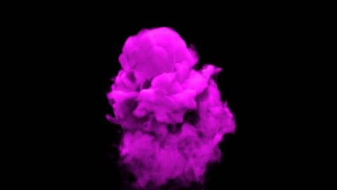 Abstract stylized Magenta ink drop in water on a black background for effects with Alpha channel matte. 3d render. voxel graphics. computer simulation V7
