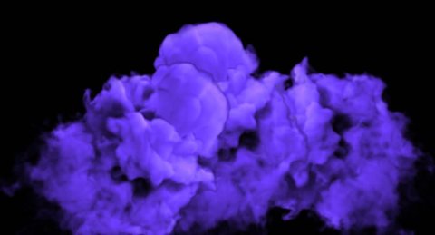 Abstract stylized Purple ink drop in water on a black background for effects with Alpha channel matte. 3d render. voxel graphics. computer simulation V23