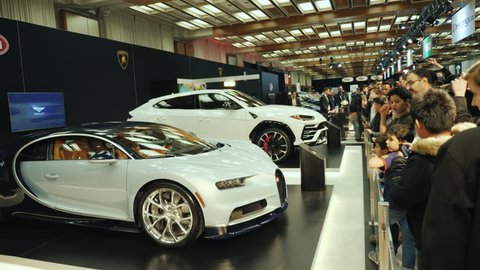 Toronto, Canada, February 20, 2018: A number of expensive luxury cars at the Toronto World Exhibition