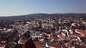 Aerial panorama of old town Sopron, Hungary.