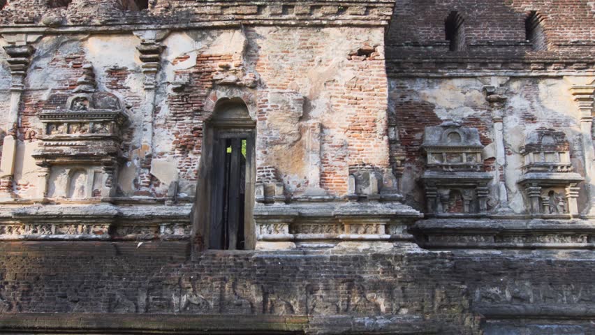 High brick walls of ancient ruins. Sri Lanka. Polonnaruwa. Stock footage 4k