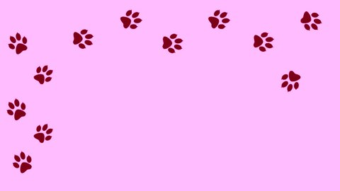 Abstract colorful paw prints. Animal going on different pink perimeter. Traces of the predator animated in isolation. 