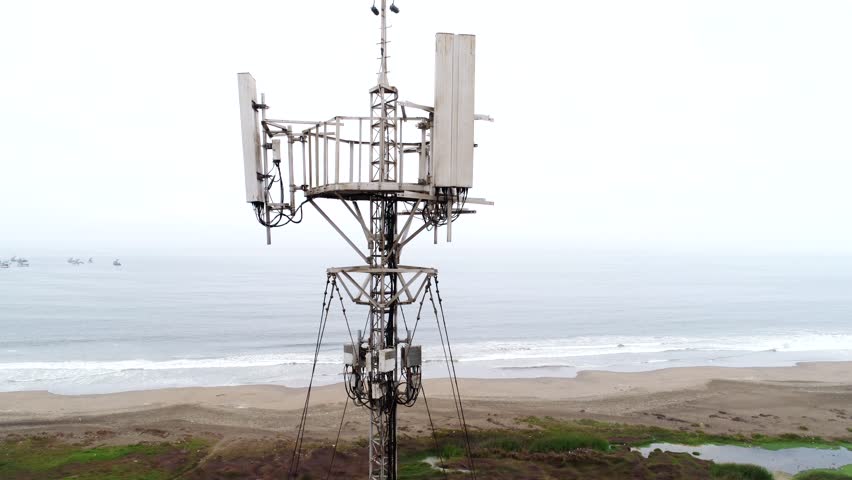Aerial of a antenna at a beach. Peru, South America