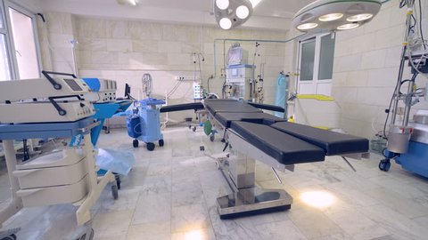 Equipment and medical devices in operating room.