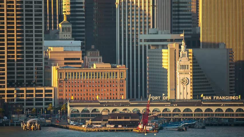 Close-up view of San Francisco downtown on sunrise, California