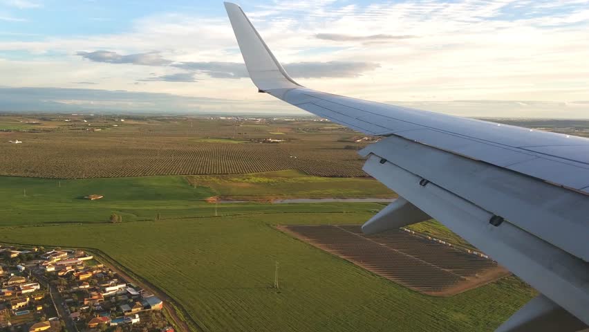 Aerial view of approach to seville airport as seen from passenger seat window