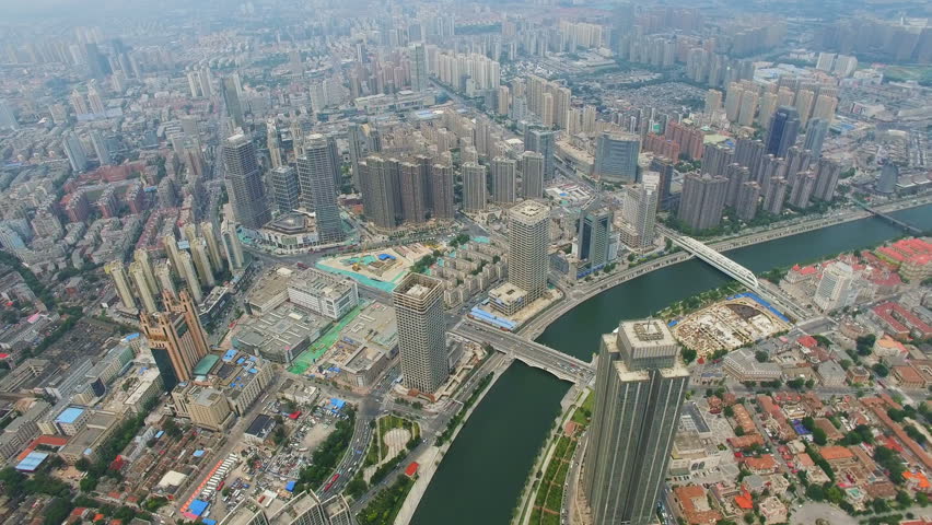 AERIAL shot of Modern buildings and urban cityscape,Tianjin,China