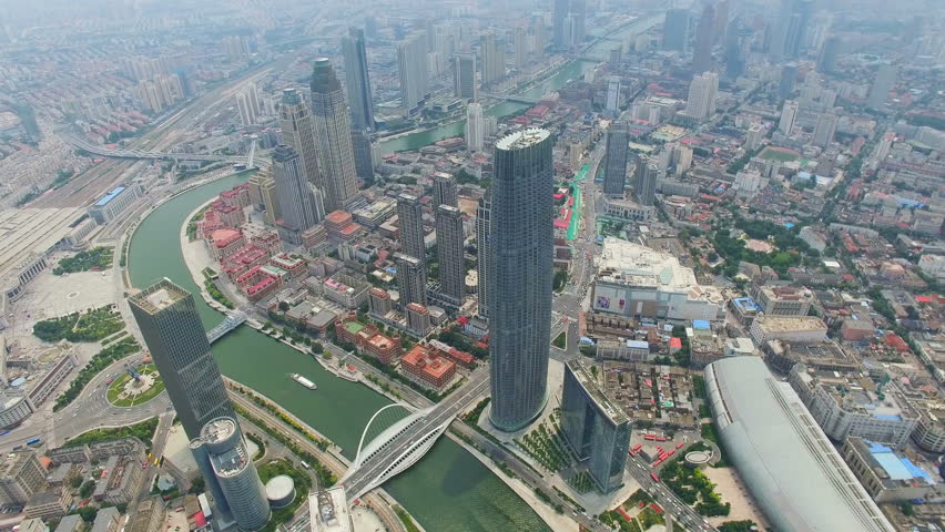 AERIAL shot of Modern buildings and urban cityscape,Tianjin,China