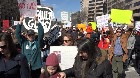 WASHINGTON, DC - MAR. 24, 2018; Marchers arrive at March for Our Lives, demanding that safety and the end of gun violence become a priority, and protesting government inaction, and NRA's $ influence