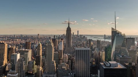 New York City Skyline Earth Hour Day to Night Sunset Timelapse Video, Rockefeller Center, Empire State Building, March 2018
