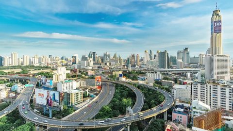 Timelapse of City Skyline, Bangkok, Thailand Bangkok is the capital city of Thailand and the most populous city in the country. Aerial view interchange of a city 