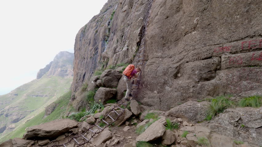 Backpacking on exploring adventure in mountains of South Africa