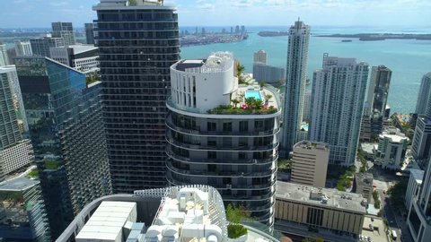 BRICKELL MIAMI, FL, USA - MARCH 20, 2018: Rooftop Brickell aerial flyover tour Miami 4k.mov