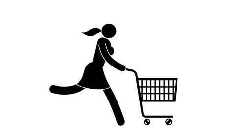 Pictogram Woman Running Shopping Cart Sale Stock Footage Video (100% ...