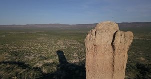 4K sunny summer aerial footage of Vingerklip rock, dramatic Urab Terraces rock formations landscape near town Khorixas enroute to Etosha National Park, central-northern Namibia, southern Africa