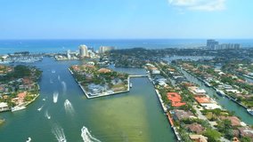 Aerial video Riviera Isles Fort Lauderdale Florida lateral motion 4k 60p